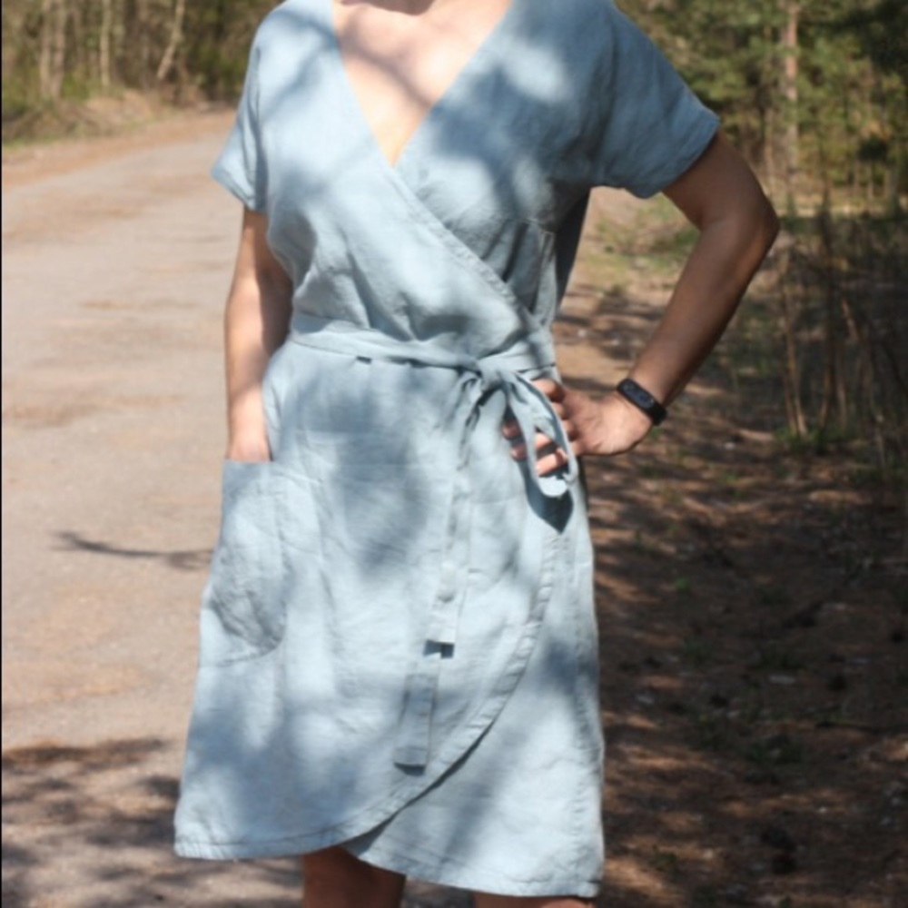 Grey Linen Wrap Dress